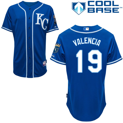 Danny Valencia #19 mlb Jersey-Kansas City Royals Women's Authentic 2014 Alternate 2 Blue Cool Base Baseball Jersey